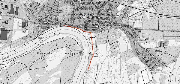 Topografische Karte von Wegeverlauf Auenpfad Coswig südlich von Coswig